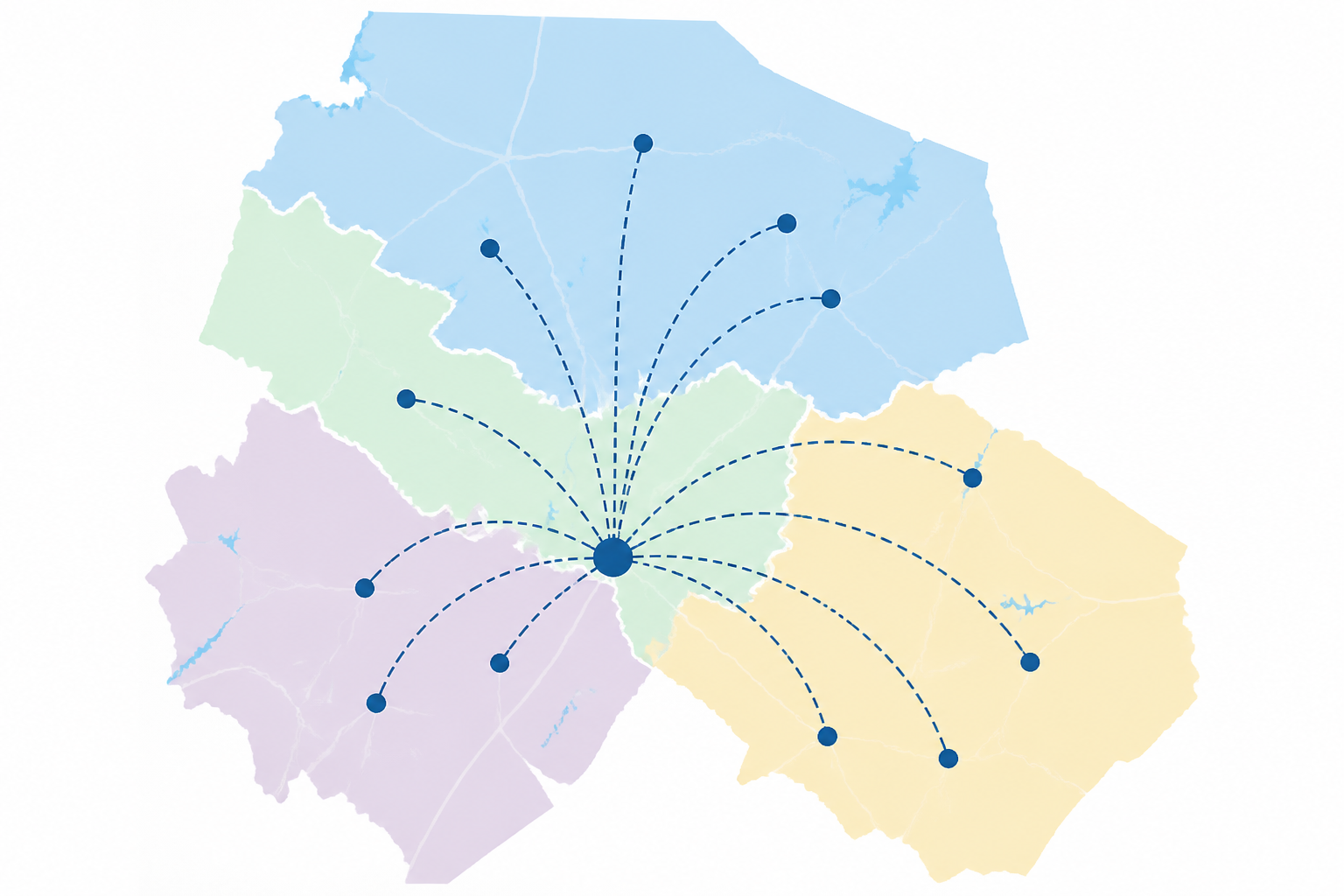 Map shows Austin transportation for seniors across Bastrop, Northern Hays, Travis, and Williamson counties linked by volunteer ride routes.
